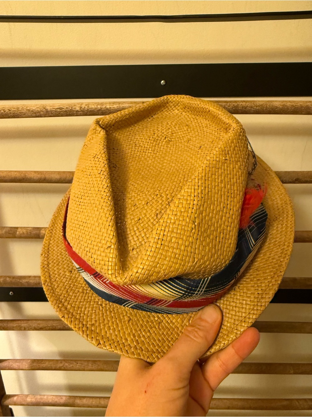 Men's Straw Fedora Hat with Multicolor Band